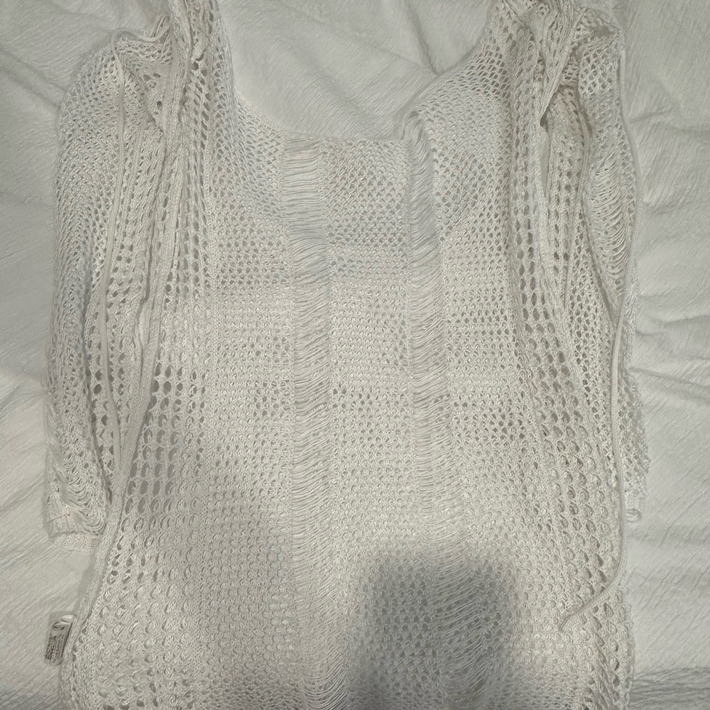 White Knit Fringe Top